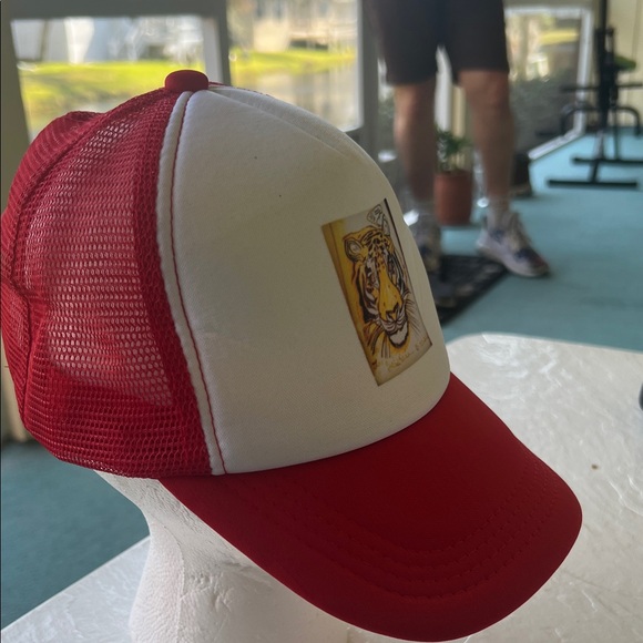 Red, White Tiger Art Trucker Hat by Author of A Voice From The White Horse book. - Picture 6 of 6